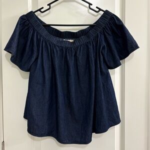 Lilya Dark Blue Denim Off-Shoulder Cotton Blouse